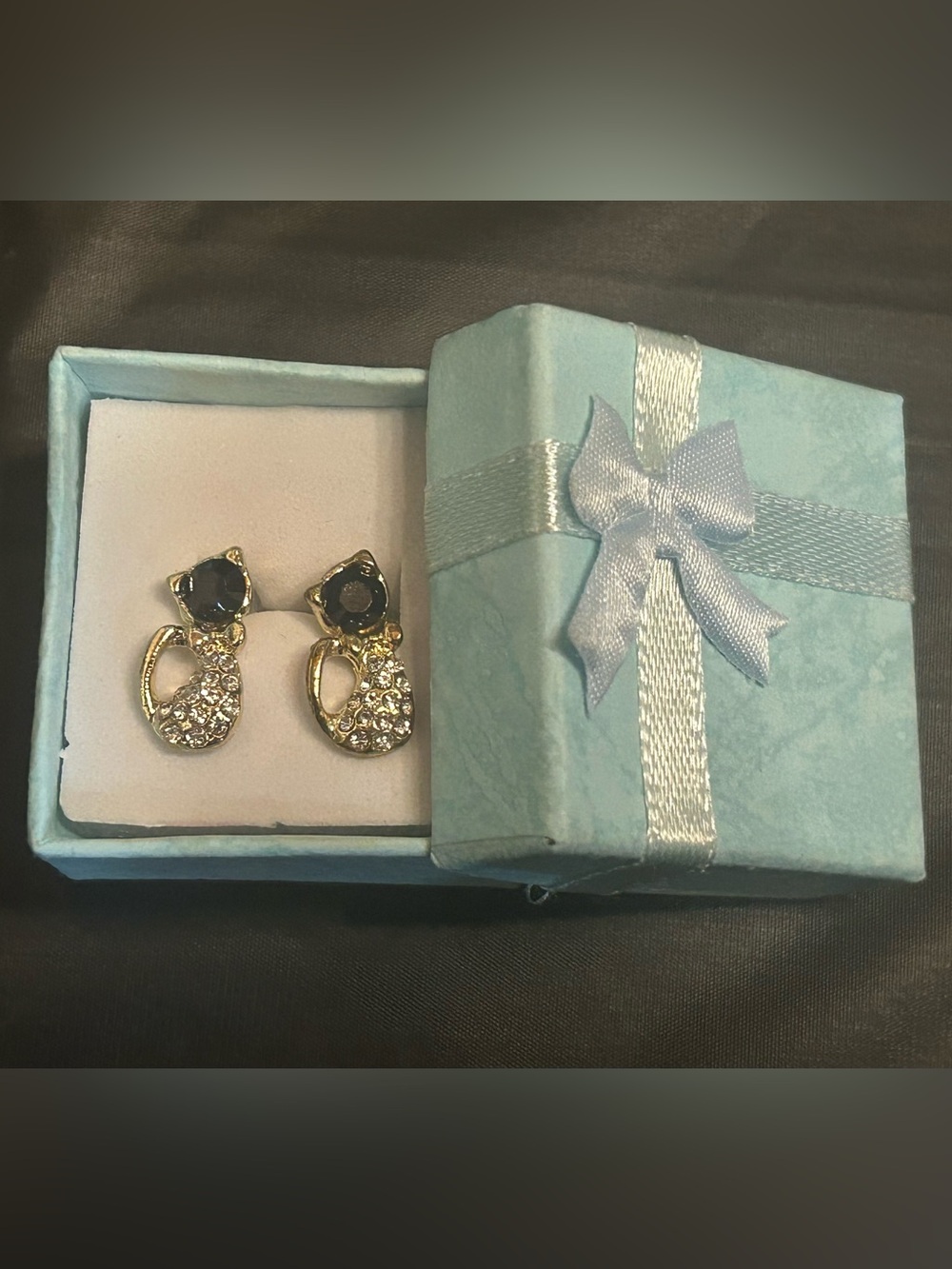 Black/Clear Rhinestone Cat Stud Earrings